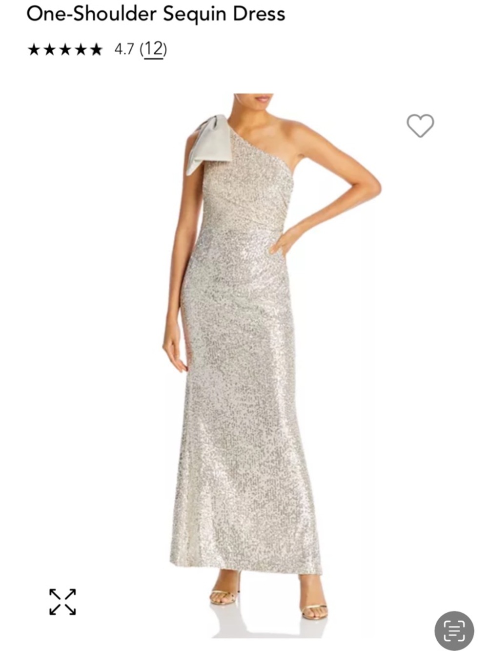 Eliza J Silver One-Shoulder Sequin Gown with Bow